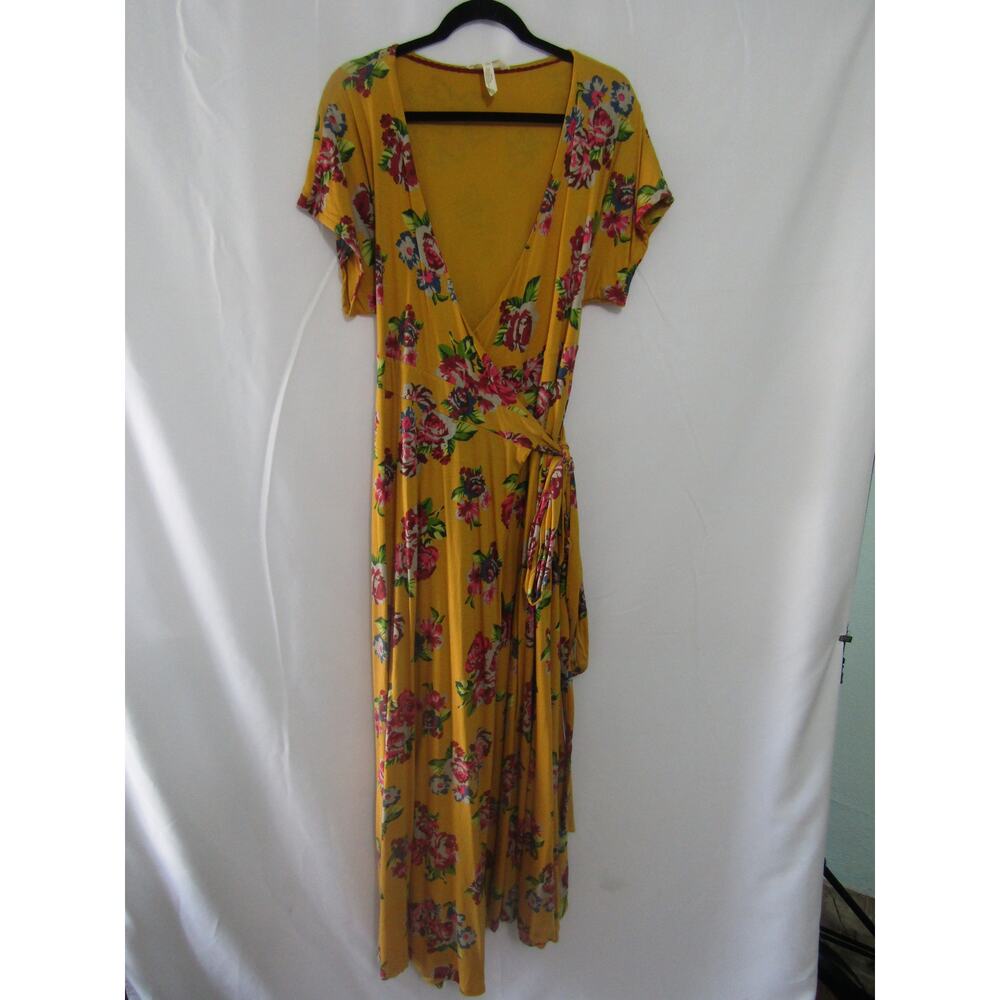 Matilda Jane Women's Floral Wrap Midi Dress Size M Yellow Boho Summer Casual